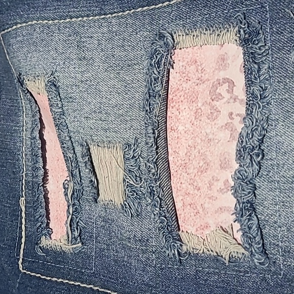 WOMEN'S PATCHED OMBRE PINK LEOPARD PRINT DISTRESSED HIGH-WAISTED DENIM JEAN XL - Picture 3 of 15